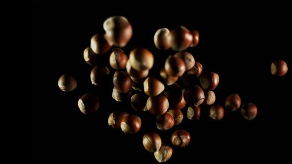 Pile of Tree Nuts Bouncing Against Camera and Falling Down