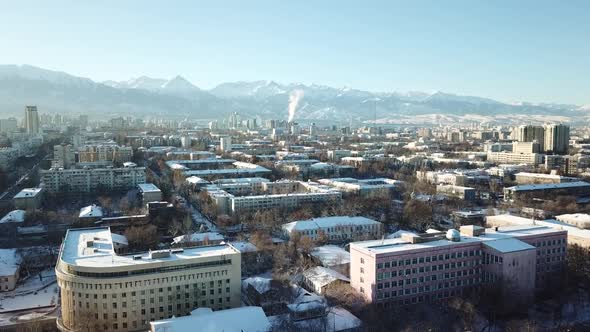 Shooting From a Drone Over the Big City of Almaty