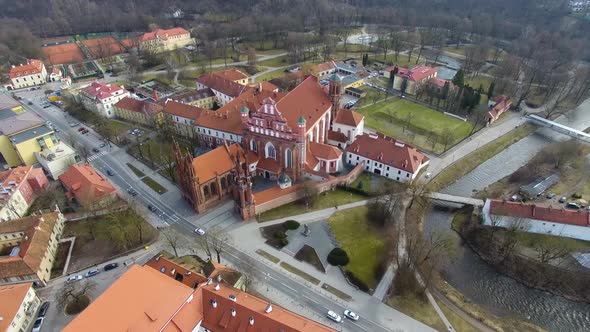Aerial view of the Saint Anne's Church in an old town of Vilnius, Lithuania