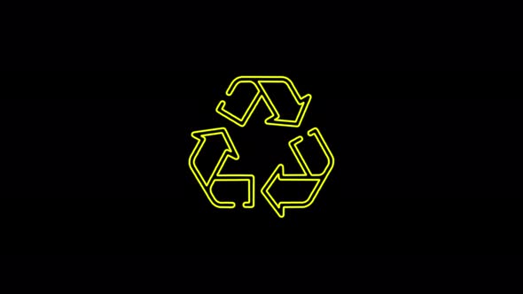 Circular arrow icon Recycle symbol icon abstract seamless animation of 4k neon lines.