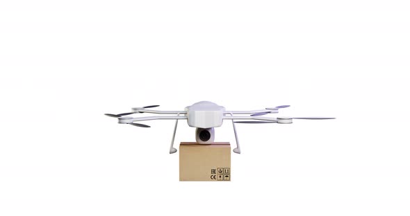3d Animation Drone Flies And Puts The Box, Takes The Box, Flies Away
