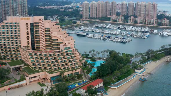 Top view of typhoon shelter in castle peak bay in Hong Kong