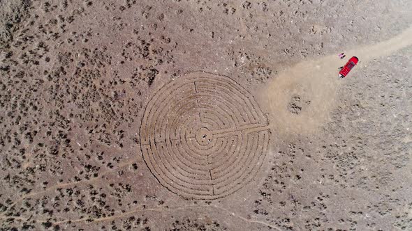 Rotating aerial view looking down to the maze pattern in the Idaho desert