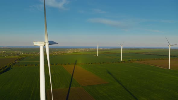 Aerial View of Windmill Farm Producing Power
