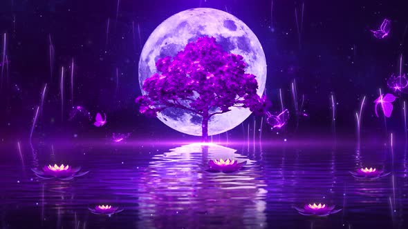 4 K Fantasy Purple Tree Night Background Video