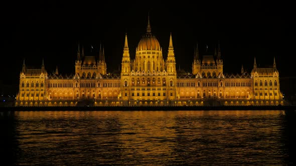 Parliament building in Hungarian capital Budapest by night 4K 2160p 30fps UltraHD video - National p