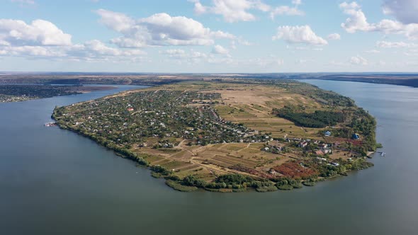 Aerial View of Horseshoe Bend of Dniester River Near Molovata Noua Village in Moldova