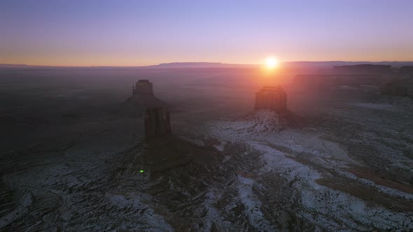 Monument Valley Rock Formations in Navajo Land in Utah at Scenic Golden Sunrise