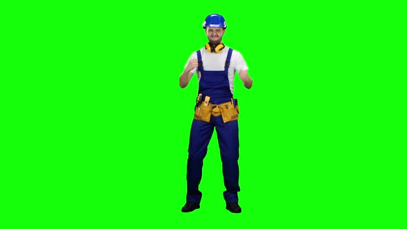 Builder Is Pleased with the Finished Object. Green Screen