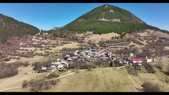 Aerial view of the historical Slovak village Vlkolinec in Slovakia