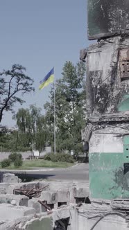 Vertical Video of a House Destroyed By the War in Ukraine