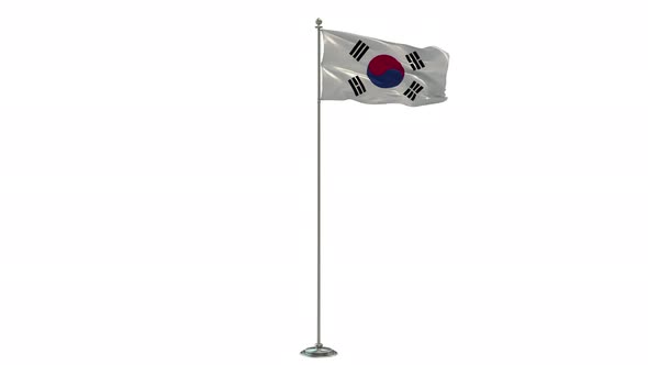 Korea South   loop 3D Illustration Of The Waving Flag On Long  Pole With Alpha