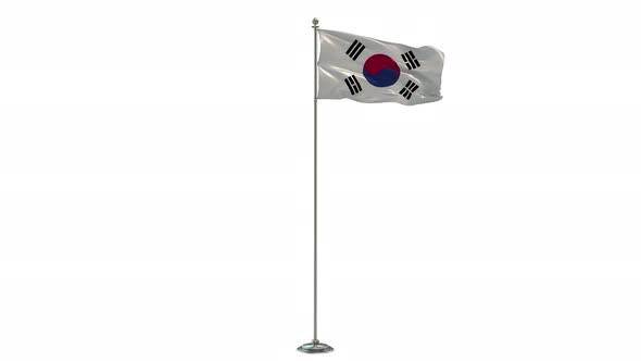Korea South   loop 3D Illustration Of The Waving Flag On Long  Pole With Alpha alt