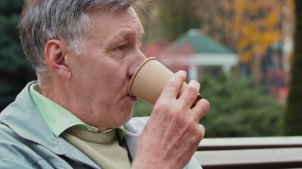 Dreamy Calm Grayhaired Elderly Pensioner Man Grandfather Middle Aged Adult Male Person Sitting on