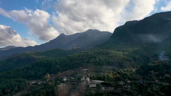 Mountain River High in the Mountains Aerial Shot 4 K