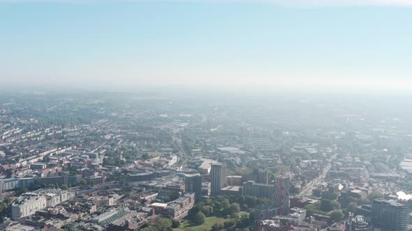 dolly forward drone shot over developing Redcliffe central bristol