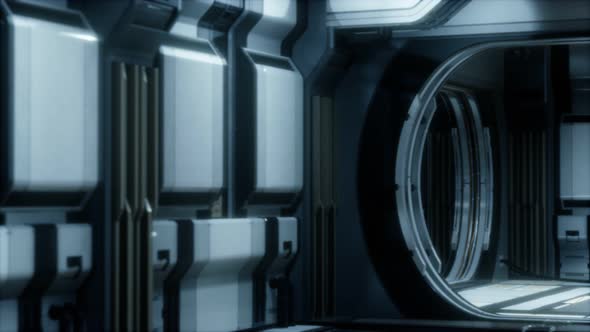 3D Rendering of Realistic Sci-fi Spaceship Corridor alt