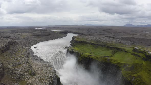 Flying Around the Dettifoss Waterfall in Iceland