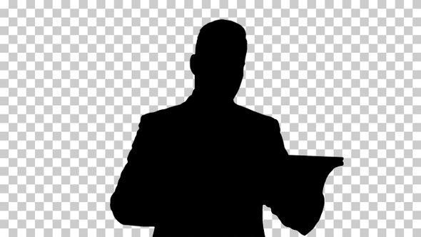 Silhouette Businessman presenting from the tablet, Alpha Channel alt