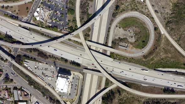Drone footage of top view of Highway road junctions. 