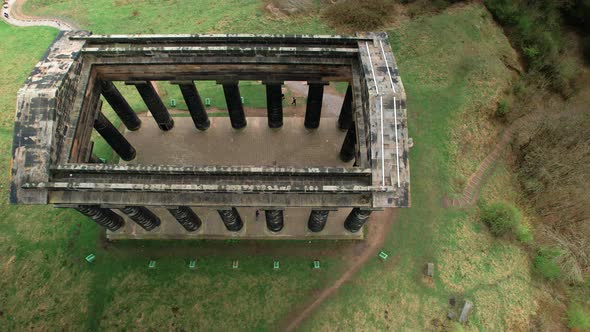 The Penshaw Monument, Ancient Greek Temple Style Memorial On The Hill In Sunderland, England. aerial