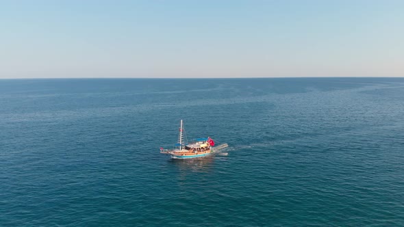 Tourist Cruise Boat Near Cirali Beach at Mediterranean Sea in Turkey