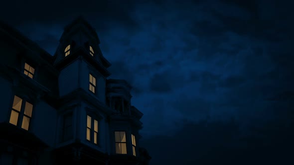 Scary Old House With Lights On At Night