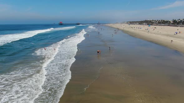 Aerial View of Huntington Beach and Coastline During Hot Blue Sunny Summer Day