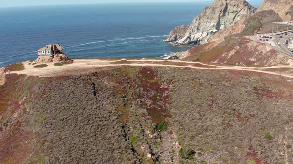 AERIAL: drone, devil's slide bunker view, flying around