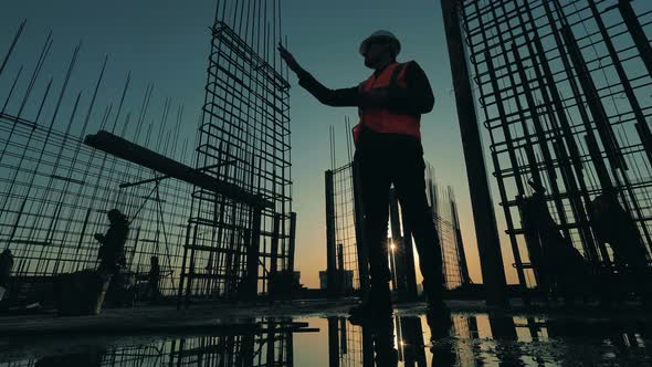 Construction Industry, Construction Project, Building Process During Sunset. Sunset Project Site and