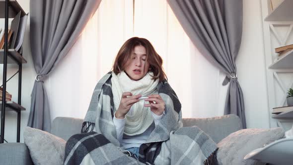 Catch Fever Shivering Woman High Temperature Sick