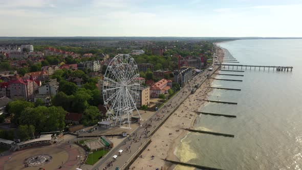 Aerial view of the Ferris Wheel on the promenade of Zelenogradsk, Russia