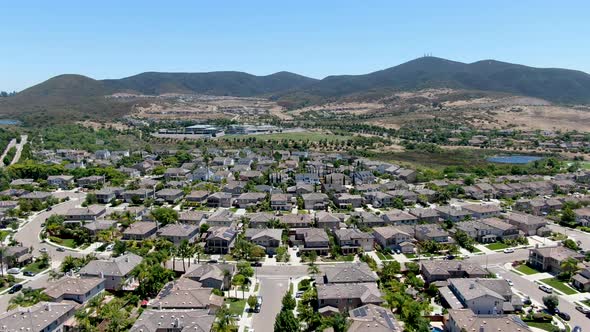 Aerial View of Suburban Neighborhood with Big Mansions in San Diego