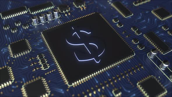 Computer Circuit Board with Dollar USD Symbol