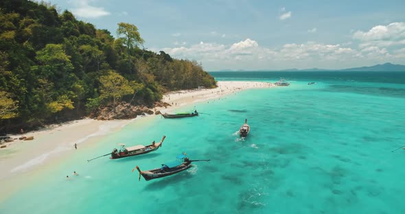 Aerial Tropical Island Beach Boat Tour