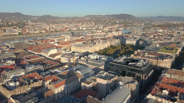 Aerial of the Pest side of Budapest near Lipotvaros alt
