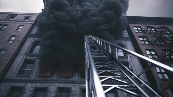 Ladder In Smoke From Burning Building