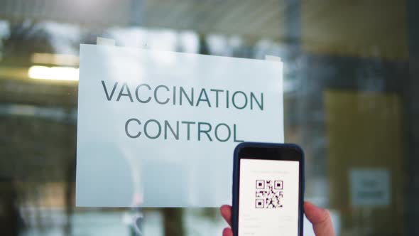 Vaccination Passport Qr Code Control Checking on Phone European Coronavirus Covid 19 Vaccine