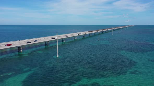 Aerial shot of the Seven Mile Bridge which leads to Key West Florida