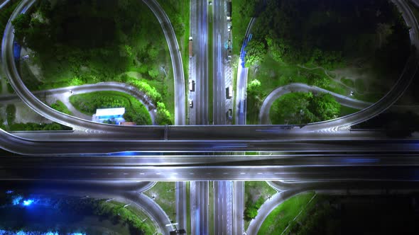 4K : Time lapse Aerial view and top view of traffic on city. Expressway with car lots