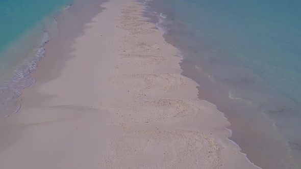 Aerial drone travel of exotic island beach by sea and sand background