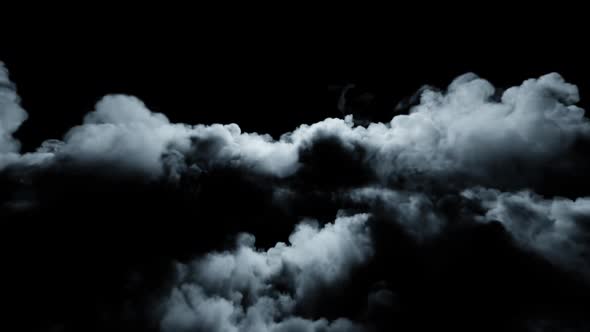 Flying Through Cumulus Clouds at Night in the Light of the Moon