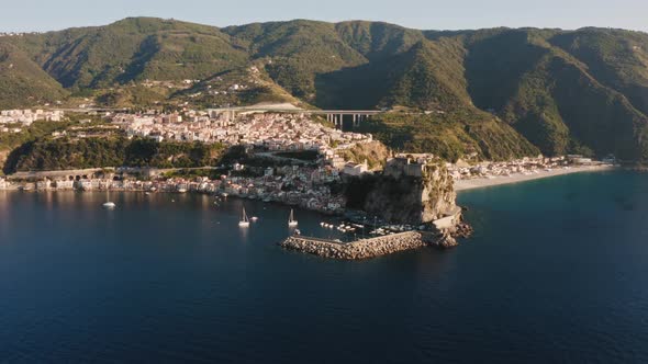 Aerial view of city of Chianalea, Scilla. Calabria Italy