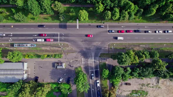 Aerial Footage of Busy Traffic at a Junction in the City Centre