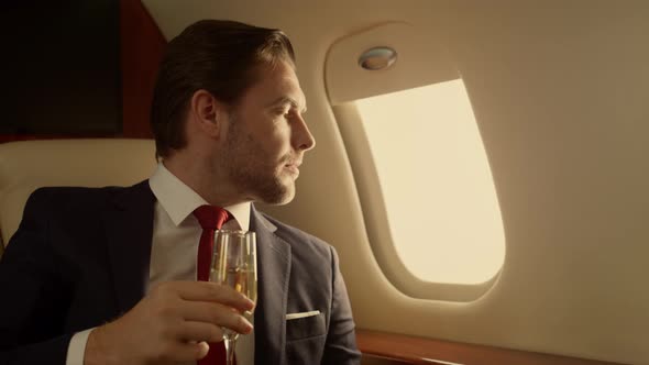 Rich Man Traveling Jet Drinking Campaign Closeup