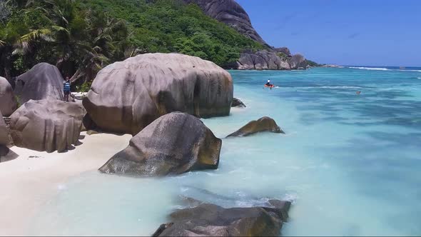 Beautiful Seychelles Beach in La Digue  Aerial View of Anse Source Argent