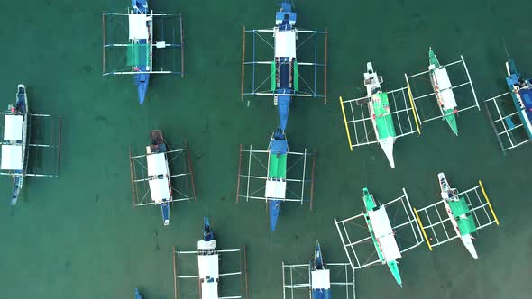 Aerial Drone View of Boats Anchored in the Bay with Clear and Turquoise Water