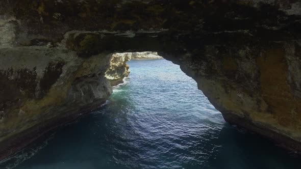Inside view of cave in Broken Bay. Aerial view. Nusa Penida, Indonesia