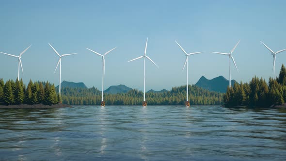 Offshore Wind turbines farm producing electricity from the force of a wind. 4KHD