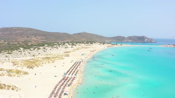 Aerial view of Simos beach in Elafonisos island in Greece